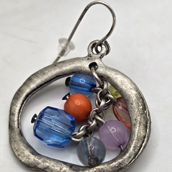 "5/$25" Mismatched Pewter Finish Feather/Multicolored Bead Dangle Earrings - Picture 6 of 8